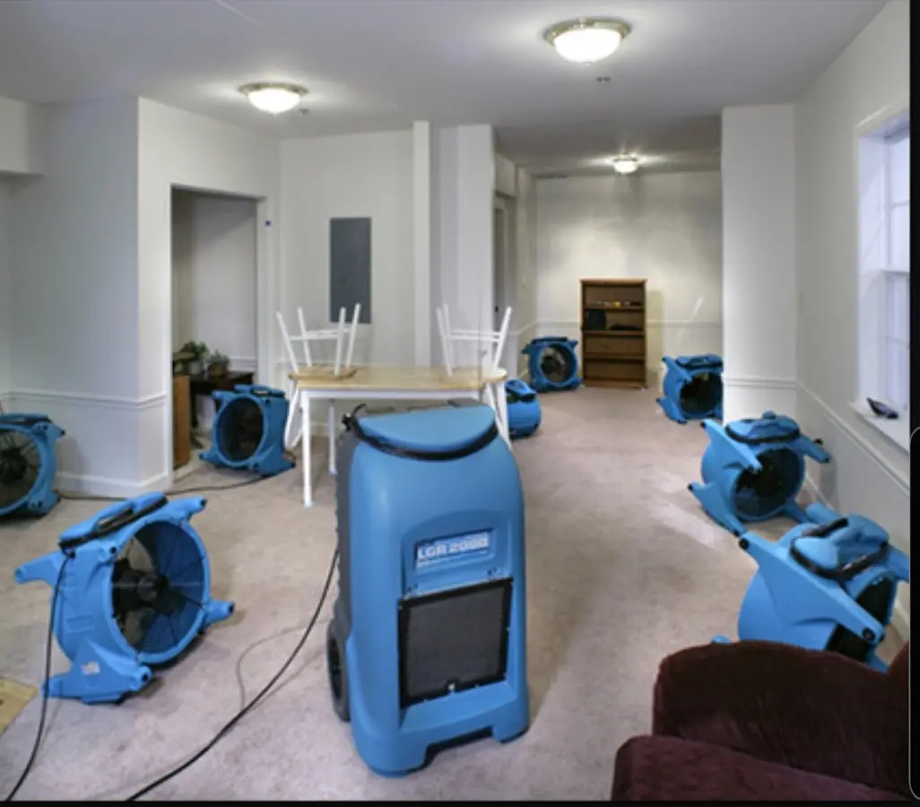Air movers and dehumidifier setup for Water Damage Restoration in Jeffersonville